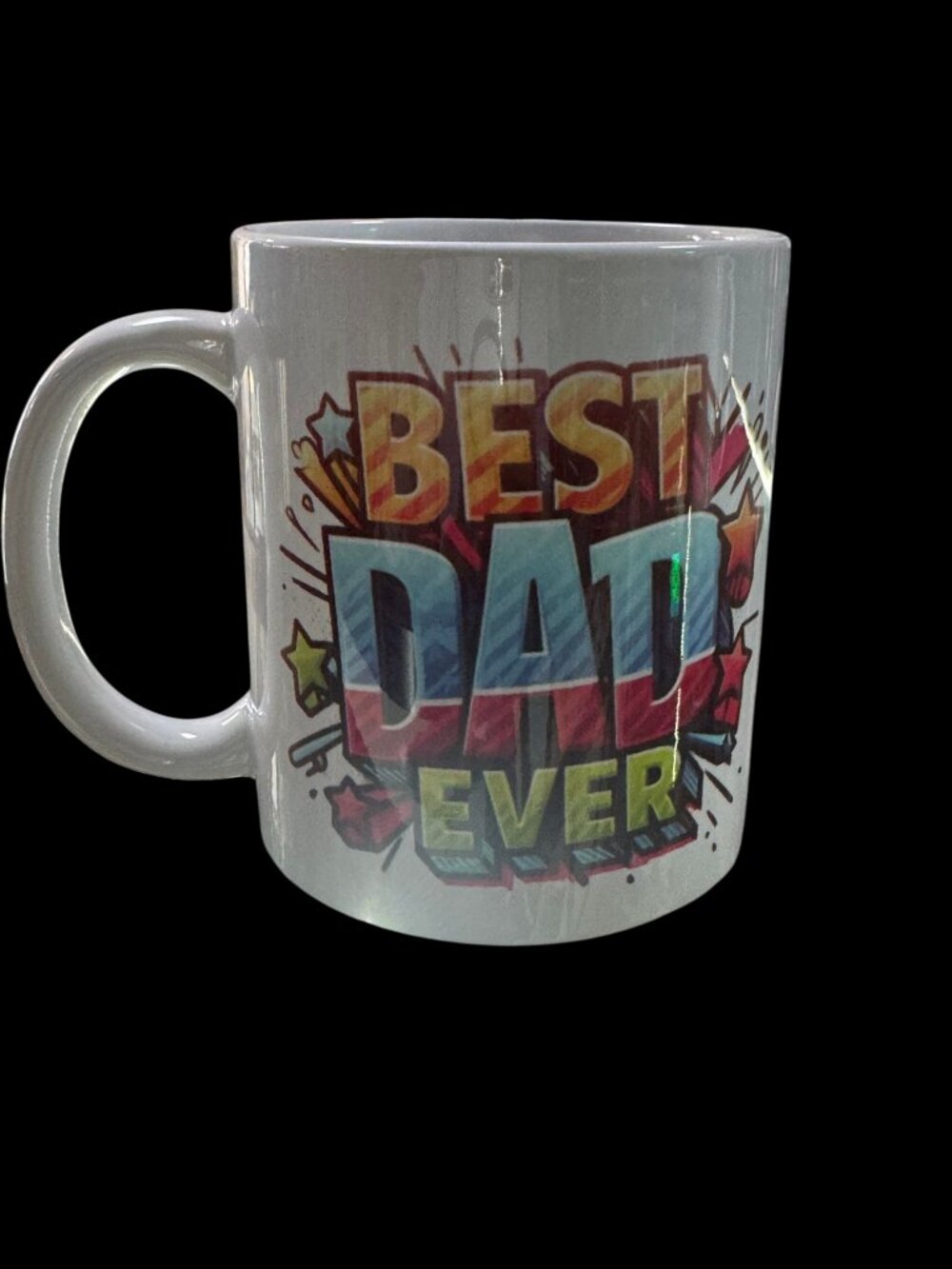 Best Dad Ever Coffee Mug, White Ceramic Cup, Colorful Graffiti Print,